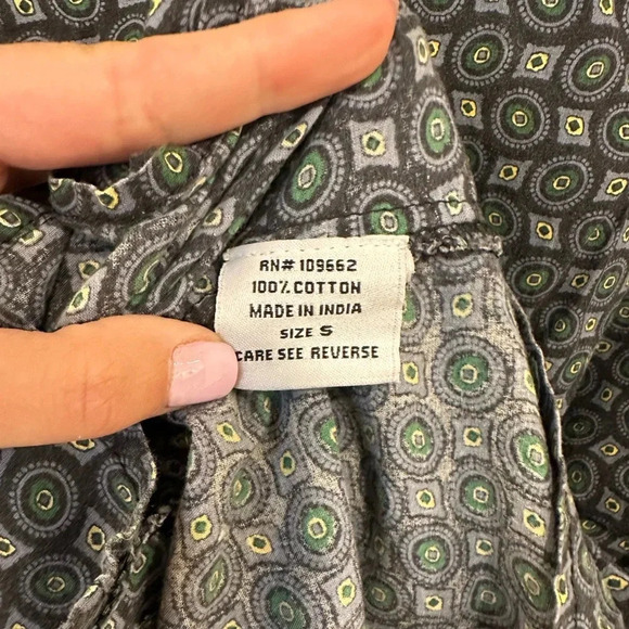 Tulip Clothing Tunic Button Down Small Blue Geometric Lagenlook Cotton Shirt - Picture 3 of 7